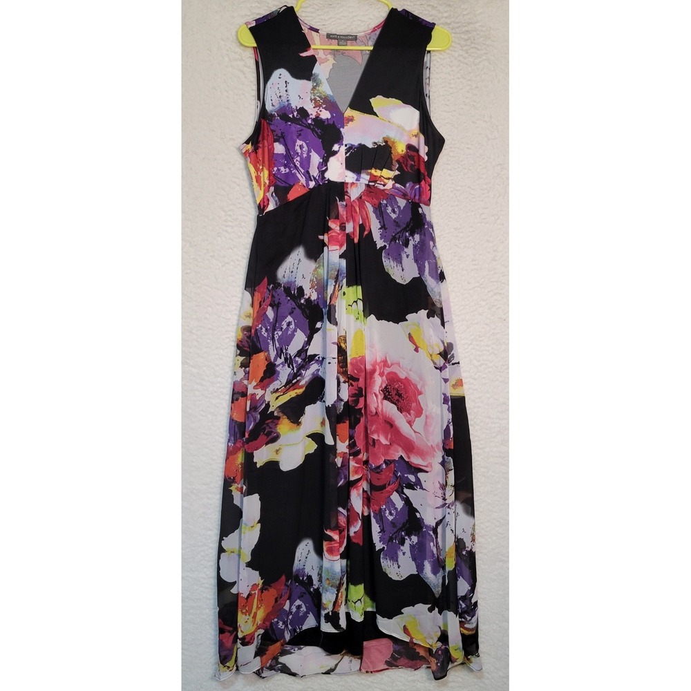 Kate & Mallory V-Neck Maxi Dress Size M Sleeveless Floral Long Lined 1937